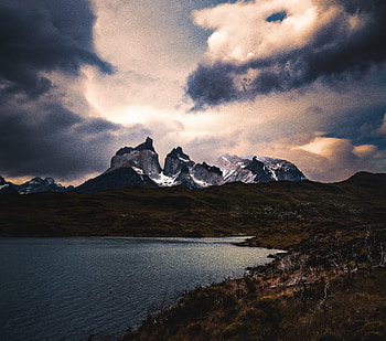 Chile, mountains, lake, clouds, landscape HD wallpaper