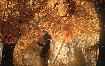 Anime Girl Short Hair Autumn Depth Of Field, anime-girl, anime, autumn, artist, artwork, digital-art HD wallpaper