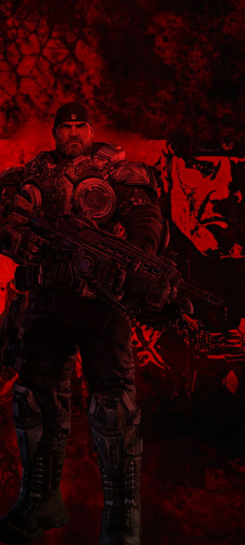 Gears of War, red, art HD phone wallpaper
