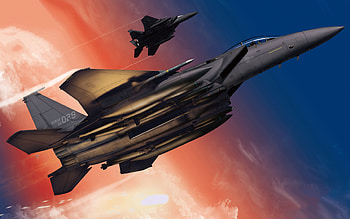 McDonnell Douglas F-15 Eagle, USAF, evening sky, F-15 in the sky, combat aircraft, military aircraft, USA HD wallpaper
