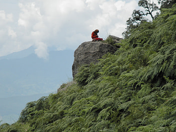 lonely mountain girl, green, beautiful, girl, lonely, lovely, himalayas, mountain HD wallpaper