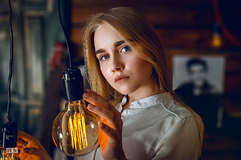 Blonde, woman, light bulbs HD wallpaper