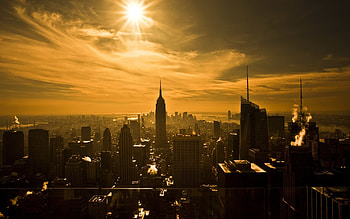 Sunset over New York, architecture, city, clouds, new york, nature, modern, sky, metropolis, sunset HD wallpaper