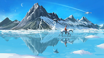 Frozen Lake Horse Ride, artist, artwork, digital-art, artstation, horse HD wallpaper