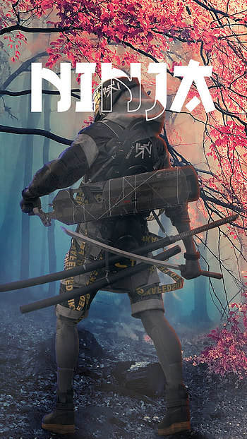 Ninja standing alone near tree, fall, fantasy, ninja HD phone wallpaper