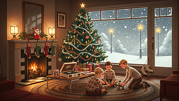 Vintage Christmas — Cozy Hearthside Evening, Vintage Christmas, Christmas Tree, Child, Fireplace, Snow HD wallpaper