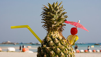 Food, Beach, Decor, Umbrella, Pineapple, Cocktail, Tubule HD wallpaper