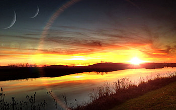 Nature, Rivers, Sunset, Sky, Sun, Beams, Rays HD wallpaper