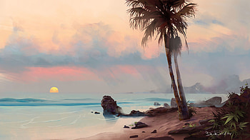 Art, Beach, Shore, Bank, Palm, Tropics HD wallpaper