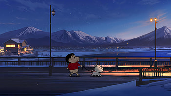 Crayon Shin Chan On Walk With Pet, crayon-shin-chan, anime, cartoons, tv-series, artist, artwork, art, digital-art HD wallpaper