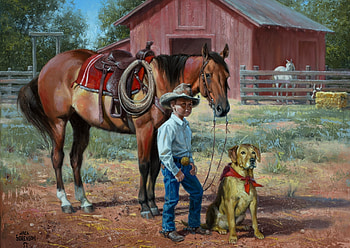 It's a wonderful life, dog, horse, art, copil, jack sorenson, painting, boy, pictura, child HD wallpaper