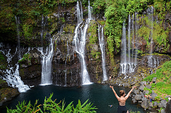 Grand Galet Waterfalls, island, waterfall, nature, ocean HD wallpaper