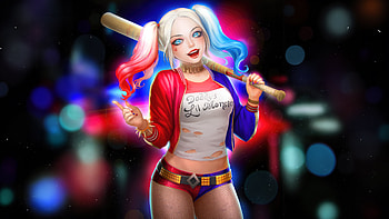 Harley Quinn Cackling Chaos, harley-quinn, superheroes, artist, artwork, digital-art, deviantart, two-toned-hair HD wallpaper