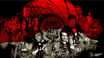 Bond 50 anniversary collage, 007, George Lazenby, James Bond, Sean Connery, collage, Pierce Brosnan, red, movies, Timothy Dalton, Daniel Craig, Roger Moore HD wallpaper