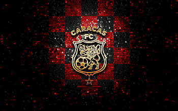 Caracas FC, glitter logo, La Liga FutVe, red black checkered background, soccer, Venezuelan football club, Caracas FC logo, mosaic art, football, Venezuelan Primera Division, FC Caracas HD wallpaper