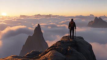 Above the Clouds — Summit Dawn ( ), Hiker, Mountain, Cloud, Peak HD wallpaper