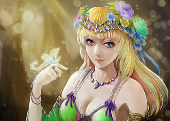 Blonde, blond hair, sublime, floral, long hair, beauty, nice, lady, flower, fantasy girl, maiden, blonde hair, female, blossom, sexy, sweet, magic, blond, divine, gorgeous, hot, girl, beautiful, anime girl, anime, fantasy, pretty, lovely, realistic HD wallpaper
