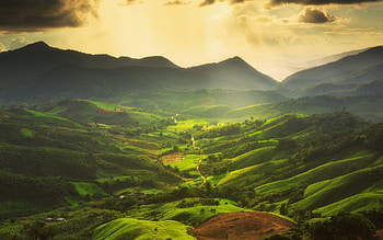 Green hills and mountains, Misty valleys, Nature's beauty HD wallpaper