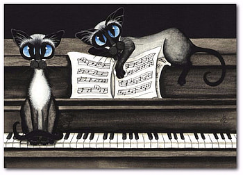 Cats And Piano, Cartoon, Piano, Cats, Siamese cats HD wallpaper