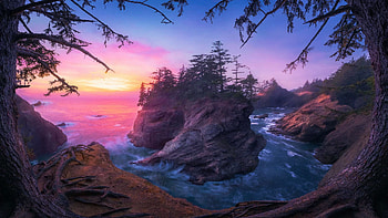Samuel H. Boardman State Scenic Corridor, Oregon, rocks, river, trees, landscape, colors, sky, usa HD wallpaper