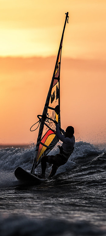 Sunset windsurfing , Ocean waves beauty, Samsung Galaxy Note 20 , High-quality HD phone wallpaper