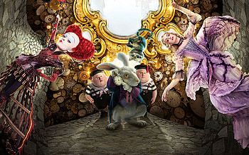 Alice through the looking glass, White Rabbit, Red Queen, White Queen HD wallpaper