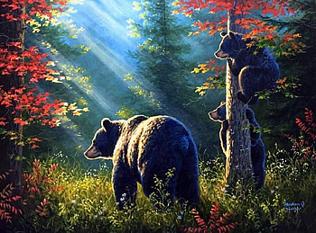THE LOOKOUT!, attractions in dreams, colors, forests, paintings, love four seasons, bear, animals, autumn, nature, cubs, fall season HD wallpaper