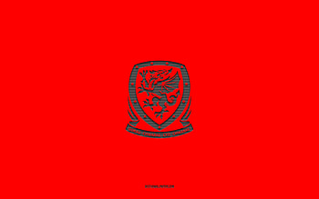 Wales national football team, red background, football team, emblem, UEFA, Wales, football, Wales national football team logo, Europe HD wallpaper