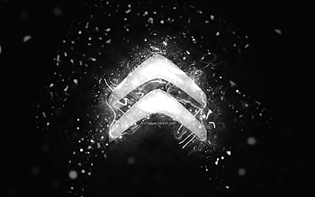 Citroen white logo, , white neon lights, creative, black abstract background, Citroen logo, cars brands, Citroen HD wallpaper