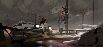 Anime Girl On Train Track With Car , anime-girl, anime, artist, artwork, digital-art HD wallpaper