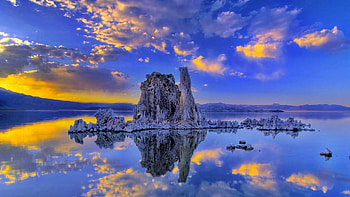 California Lake Reflection, reflection, clouds, sky, nature, rocks, lake HD wallpaper