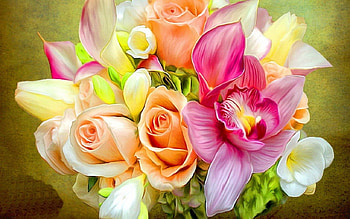 painted flowers, rose, bunch, painted, flower HD wallpaper