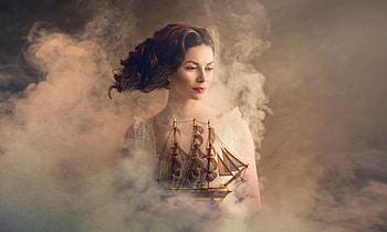 Dreaming of His Return, fantasy girl, brown, ship, fantasy, love, Dreamy, misty, longimg HD wallpaper
