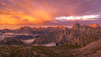 Sunrise over the ridges of Dolomites, Dolomites, nature, alps HD wallpaper