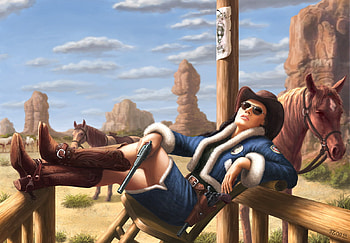 dangerous beauty, horse, abstract, fantasy, girl, gun, mountains, beauty HD wallpaper