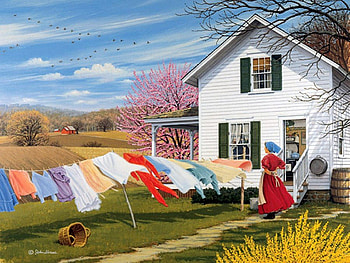 by John Sloane, artwork, nature, paintings, houses, village HD wallpaper
