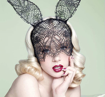 Bunny girl, bunny, blonde, mask, face, ears, lace, easter, girl, woman HD wallpaper