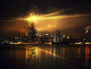 Abstract, Rivers, Patterns, City, Evening, Tower HD wallpaper