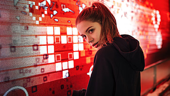 Ksenia Kokoreva Looking Over Shoulder , girls, model, neon HD wallpaper