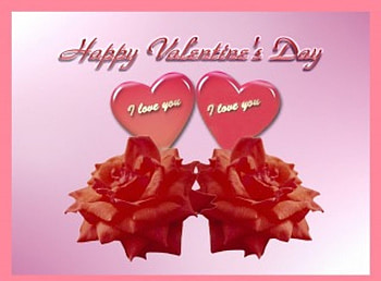 Happy Valentine's Day, two hearts, roses, love, writing, pink hearts, valentines day HD wallpaper