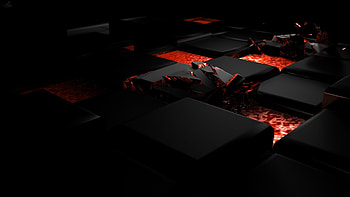cube, fire, dark, light, alloy HD wallpaper