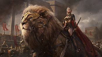 Women Warrior Riding Lion, Women, CG, fantasy, warrior HD wallpaper