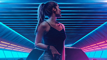 Scifi Girl Jeans Lights Neon Cars , scifi, neon, artist, artwork, digital-art HD wallpaper