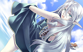 elf, silver hair, blue dress, sky, zero, long hair, pointy ears HD wallpaper