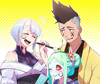 Neon Bonds — Lucy, David & Rebecca | Cyberpunk: Edgerunners, Lucy (Cyberpunk: Edgerunners), David (Cyberpunk: Edgerunners), Rebecca (Cyberpunk: Edgerunners), Anime, Cyberpunk: Edgerunners HD wallpaper