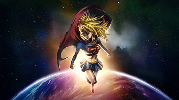 Supergirl Flying Above Earth, supergirl, superheroes, artwork, art, digital-art, deviantart HD wallpaper