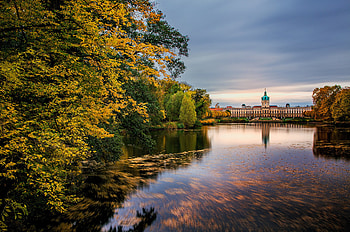 Architecture, Landscape, Trees, Autumn, Lakes HD wallpaper