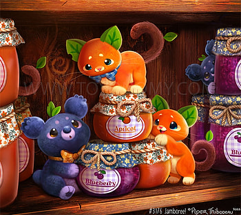 Jamboree, kitten, blue, art piper thibodeau, pisici, jar, fantasy, cat HD wallpaper