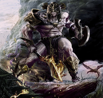 Dragon Hunter, abstract, fantasy, dragon, , warrior, mountain HD wallpaper