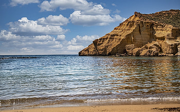 Coast, sea, clouds, rock, beach HD wallpaper